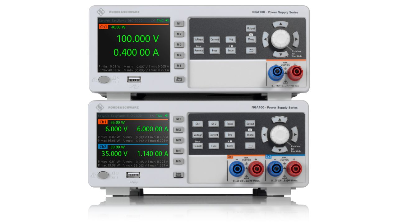 R&S®NGA100 系列 入門級線性直流電源供應器（35 V / 100 V，單／雙通道） 角度 2